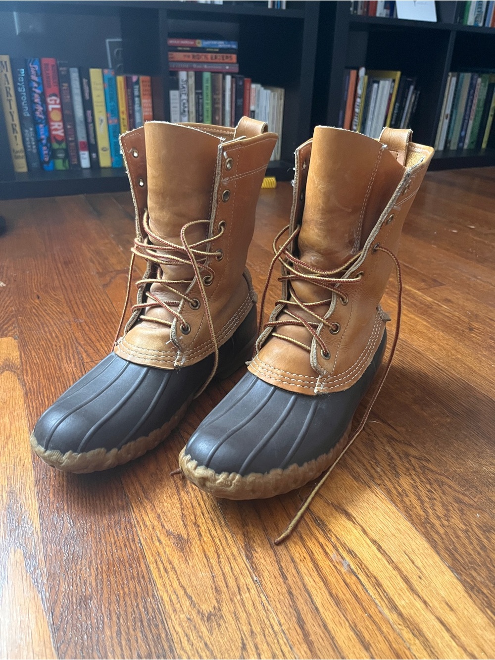 Women’s Brown Leather and Dark Brown Rubber Duck Boots